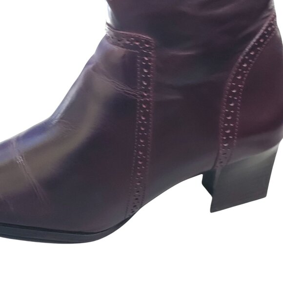 Colin Stuart Mid-Calf Embroidered Leather Boots Womens 6.5 Dark Red Burgundy - Picture 5 of 12